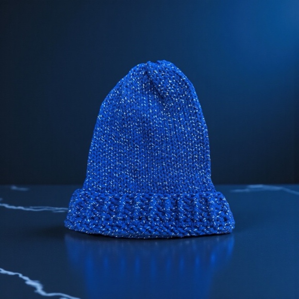 Blue Knit Beanie Hat